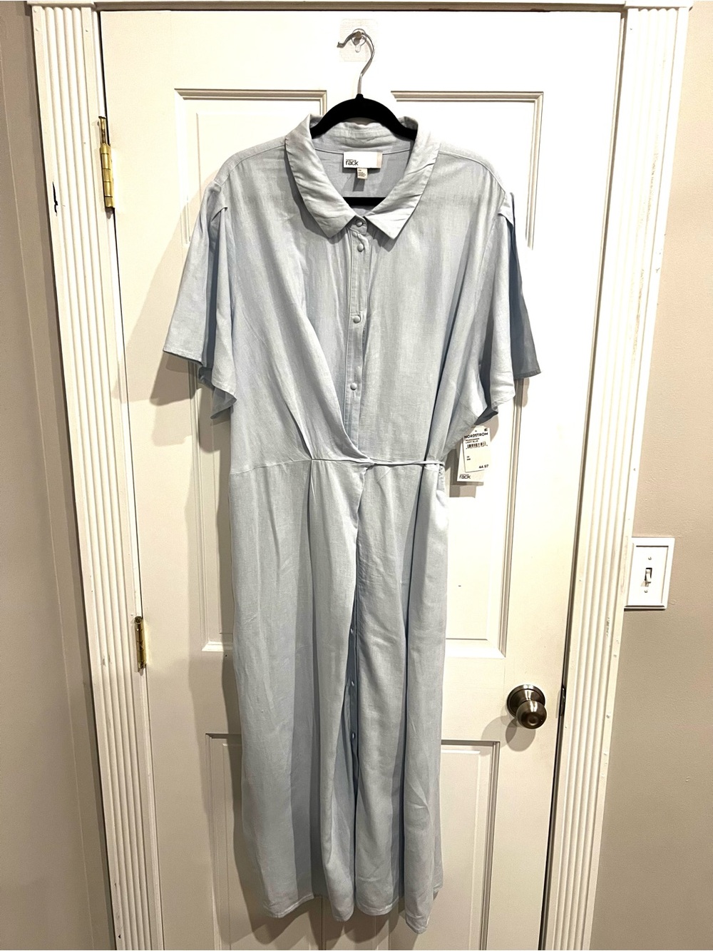 Nordstrom Rack Plus Linen Blend Wrap Shirtdress 3X Light Blue NWT